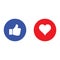 Vector blue thumbs up and red love round blue cartoon bubble emoticon for social media chat, comment reactions, icon template like