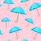 Vector blue umbrellas seamless pattern