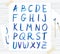 Vector blue watercolor font, handwritten letters. ABC