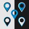 Vector blue and white map pin icon.