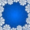 Vector blue winter square frame with paper cut out snowflake decoration