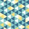 Vector blue and yellow triangle texture seamless repeat pattern background.