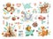 Vector boho baby animals with parents. Funny woodland animal scene showing family love. Cute big Mothers Day design elements