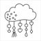 Vector boho black and white cloud with pendants. Bohemian line icon isolated on white background. Celestial ornate outline