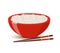 Vector boiled rice in red bowl. Cartoon style