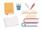 Vector books set. Back to school educational clipart. Cute flat style illustration with opened notebooks, book stacks, pencils pen