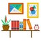 Vector bookshelf on white wall