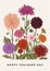 Vector botanical floral illustration. Happy Teacher`s Day. Dahlias.