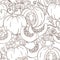 Vector botanical pattern with pumpkins, flowers and leaves.