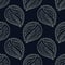 Vector Botanical seamless background with abstract ornate white leaves on dark blue . Decorativ hand drawn texture