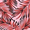 Vector botanical summer pattern in pink red colors. Leaf texture with tropical decoration. Foliage exootic graphic