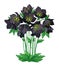 Vector bouquet with outline Hellebore or Helleborus or Winter rose, bud and leaves in black and green isolated on white.