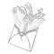 Vector bouquet with outline Lily of the valley or Convallaria flower in opened craft envelope in black on white.