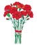 Vector bouquet with outline red Carnation or Clove flower, bud and green leaf isolated on white background. Ornate carnation.