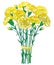 Vector bouquet with outline yellow Carnation or Clove flower, bud and green leaf isolated on white background.