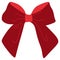 Vector bow Illustration. Isolated long red ribbon and big bow with two tails. Colorful satin stretching line. Holiday concept. New