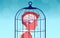 Vector of a boy head in a cage. Creativity blocker, fear of challenge, mental health concept