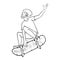 Vector boy with skateboard jumping. Hand drawn illustration of a skateboarder. Skater Vector Sketch. Work Line suitable