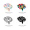 Vector brain logo, sign, or emblem design elements. Outline color human brain, isolated icon.