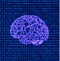 Vector Brain on Matrix Data Binary Code Background, Brain Illustration, Neon Icon.
