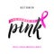 Vector Breast Cancer Awareness Calligraphy Poster Design. Stroke Pink Ribbon.