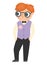Vector bridegroom illustration. Cute red hair boy in glasses and purple vest