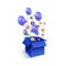 Vector Bright Blue Box with Lotto Balls and Balloons Illustration, Web Banner Colorful Template, Surprise Box with