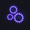 Vector Bright Blue Glowing Gears Icon Isolated on Dark Transparent Background, Coorful Sign with Shadow.