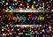 Vector Bright Horizontal Card Happy Purim carnival text with colorful rainbow colors paper confetti frame background.