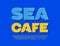 Vector bright poster Sea Cafe. Modern Yellow Sticker Font. Artistic Alphabet Letters and Numbers set