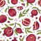 Vector bright print for fabric or wallpaper design. Tropical seamless pattern with pomegranate fruit. Armenian fruit repeated back