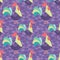 Vector Bright Purple Rooster Seamless Pattern Background.