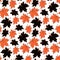 Vector bright seamless pattern with falling red and black maple leaves in flat style. Autumn backgrounds and textures