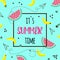 Vector of bright summer cards. Beautiful summer posters with watermelon, bananas and text. Memphis.Journal cards.