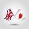 Vector british and japanese flags on silver sticks - symbol of united kingdom and japan