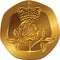 Vector British money gold coin twenty pences with the Crowned rose flower