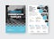 Vector brochure template with creative design presentation, blue, gray hexagons, place for photo, information on white background