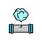 Vector broken pipe, plumbing pipeline flat color line icon.