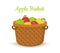 Vector brown basket with apples. Bright fruits