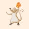 Vector brown cartoon mouse holding cheese and have fun. Children