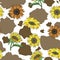 Vector Brown Cow Print with Sunflowers seamless pattern background