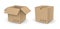 Vector brown cube empty package box open and closed isolated on