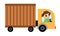 Vector brown truck car with driver. Funny automobile for kids. Cute vehicle clip art. Retro lorry transport icon isolated on white