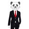 Vector brutal panda in elegant classic suit. Hand drawn anthropomorphic bear with mustache, illustration for t-shirt print, kids