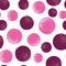 Vector bubblegum pink and maroon watercolor polka dots seamless pattern on white background.