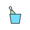 Vector bucket with bottle flat color line icon.