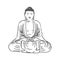 Vector Buddha in line hand drawn sketch style on white background