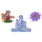 Vector buddha statue woman tea picker lotus flower