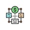 Vector bulk payment, mass cashout flat color line icon.