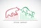 Vector of bull and bear symbols of stock market trends. The growing and falling market. Wild Animals